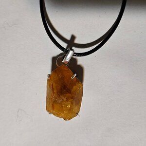 Citrine crystal point, rough gemstone, pendant unisex silver plate artisan, new